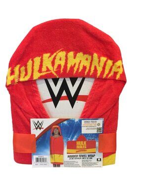HULKAMANIA Child's Hooded Towel Wrap Red Gold 24" x 50"